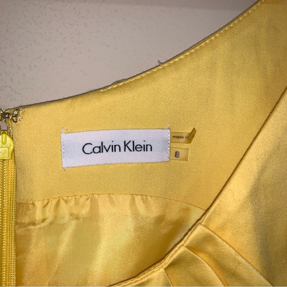🆕 CALVIN KLEIN Yellow Sundress 8 Fit & Flare Sleeveless Pleated Summer Spring - Picture 4 of 8